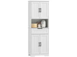 Aparador De Cocina, Mueble De Cocina Con 4 Puertas, Cajón, Compartimento Abierto Y Estantes Ajustables, 60x30x172cm, Blanco