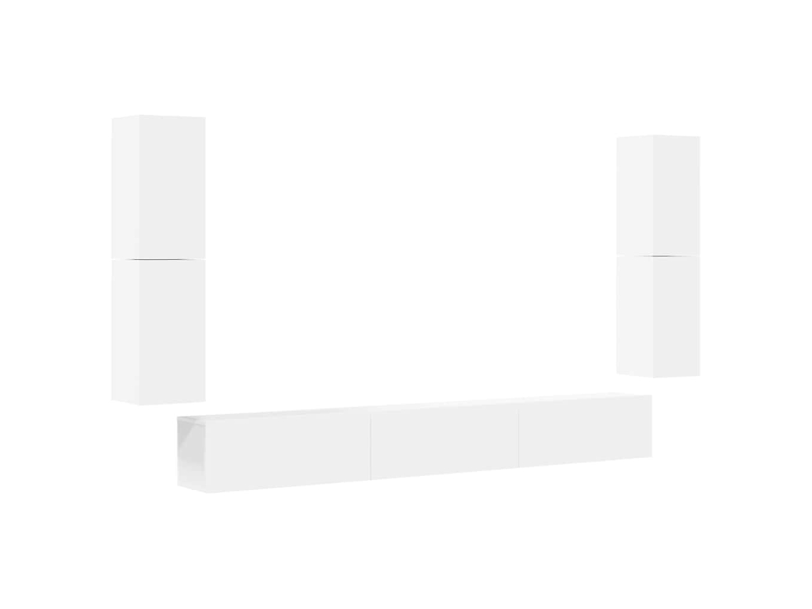 Conjunto de mueble para TV de 7 piezas, madera procesada, blanco, MAISON EXCLUSIVE