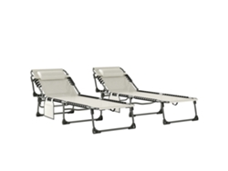 Juego De 2 Tumbonas Plegables Con Reposacabezas, Bolsillo Lateral, 5 Posiciones, Blanco/crema