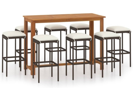 Conjunto 7 Conjunto de bar para jardín VIDAXL con cojines marrón