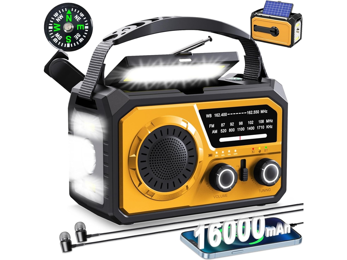 Radio meteorológica solar de emergencia de 16000 mAh con manivela, AM/FM/WB, linterna LED Chrui (naranja)