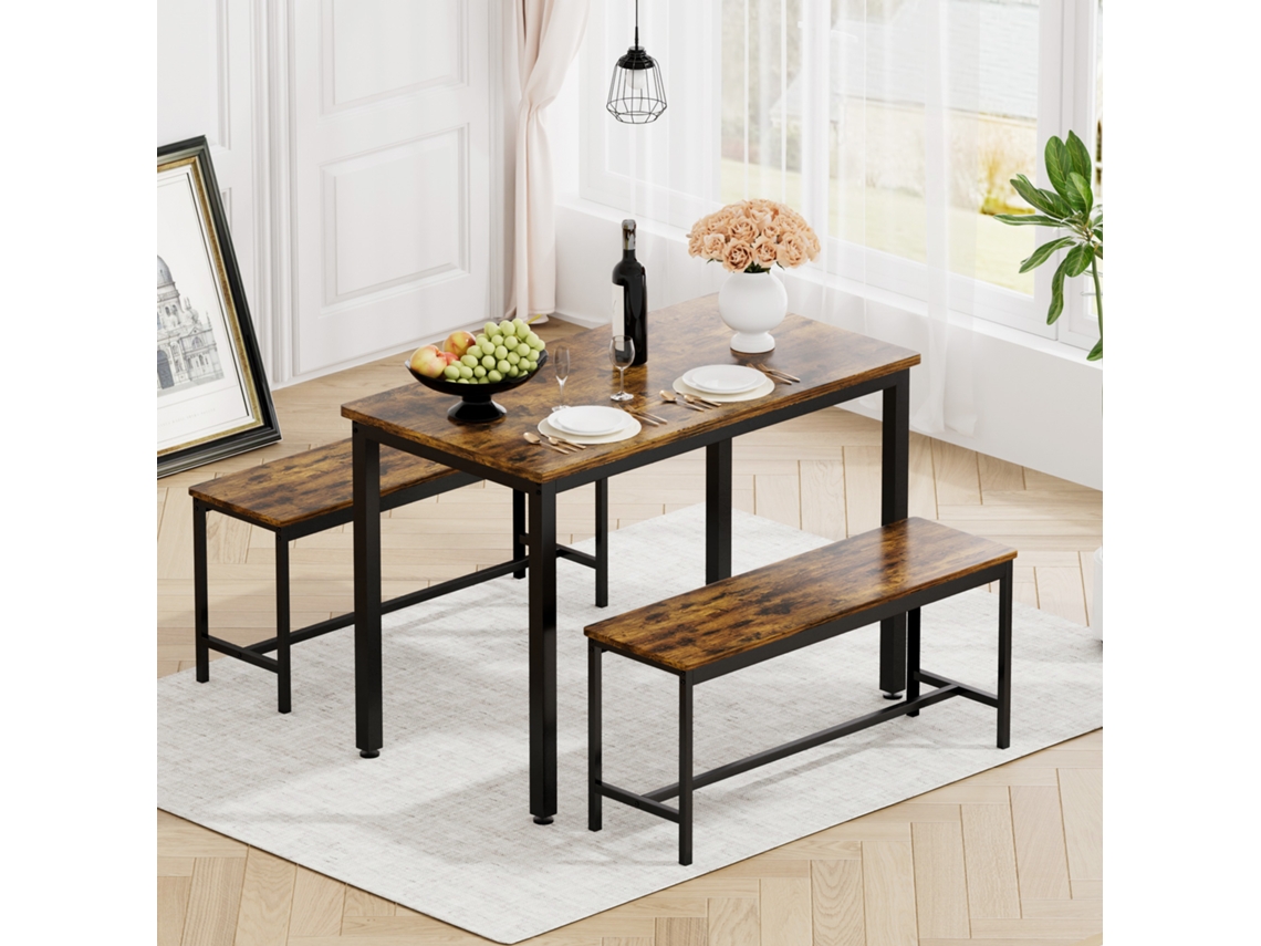 Conjunto De Barra De Comedor Con 2 Taburetes De Estilo Industrial, Marrón Y Negro, 110x60x75cm