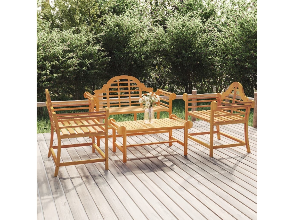 Conjunto de salón de jardín de 4 piezas de madera maciza de teca Dkd Home Decor