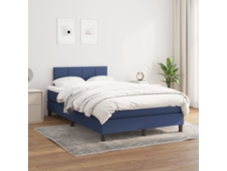 Cama Box Spring Con Colchón Tela Azul 120x200 Cm
