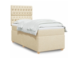 Cama Box Spring Con Colchón Tela Color Crema 90x190 Cm
