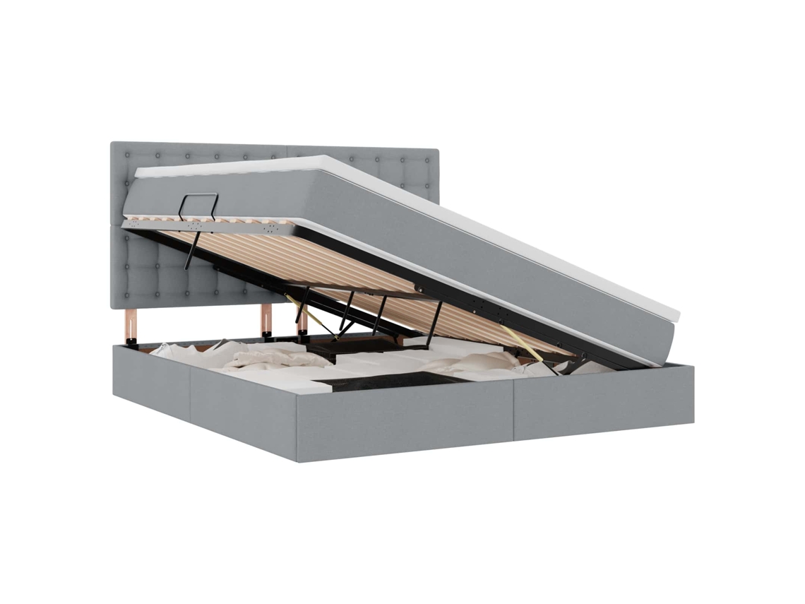Maison Exclusive - Cama Con Almacenamiento Y Led Gris Claro 160 X 200 Cm Poliéster