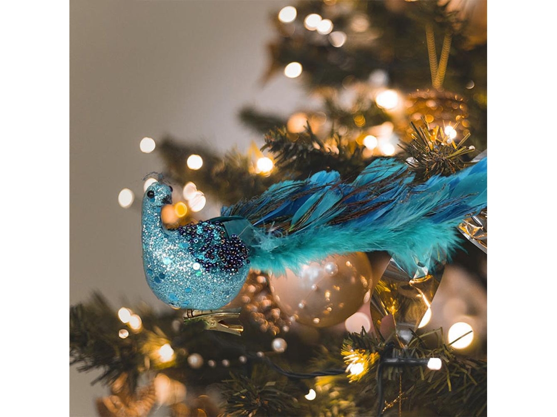 Adorno De Pavo Real Con Plumas Artificiales Para Jardines, Patios Y Árboles De Navidad, 27 Cm.