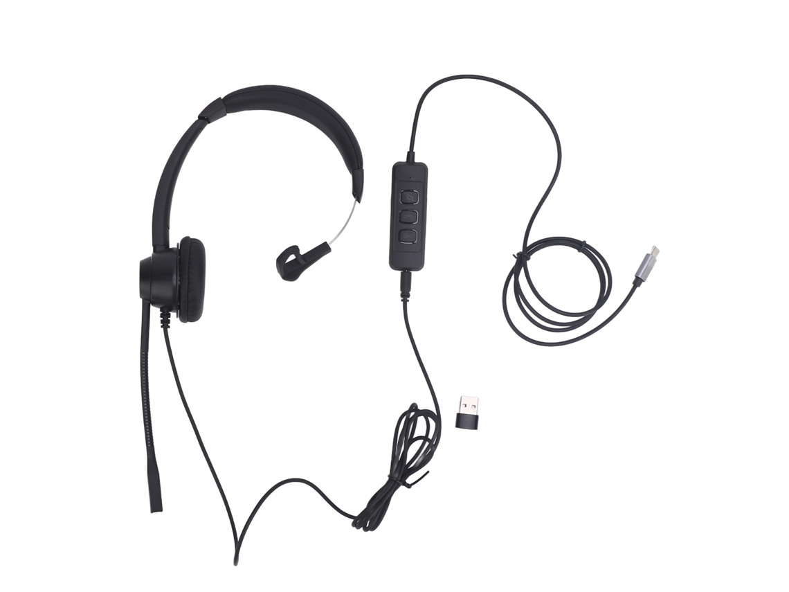 Fone De Ouvido Para Centro De Atendimento Com Microfone Cancelamento De Ruído Usb C Adaptador Office Preto