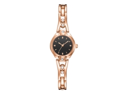 Elegante Reloj De Pulsera De Cuarzo Para Mujer Con Esfera Negra Y Correa De Oro Rosa.