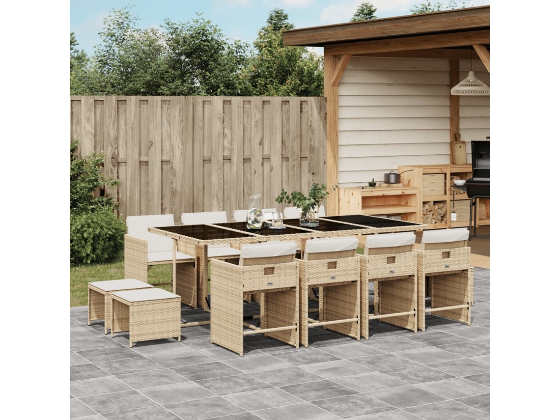 Juego de comedor de jardín de 13 piezas con cojines de mimbre beige de DKD Home Decor