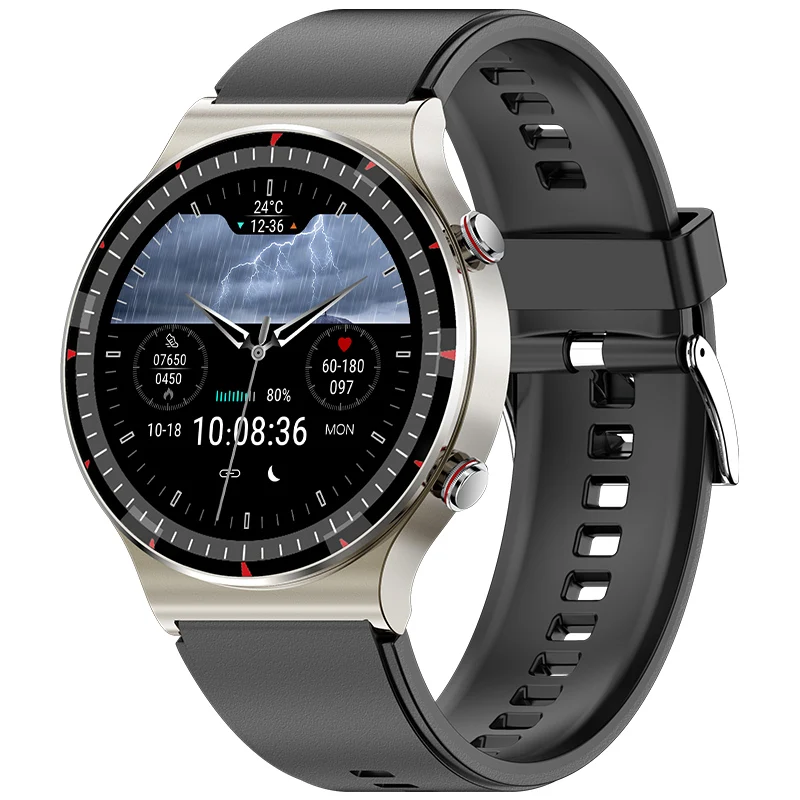 Reloj Inteligente De Monitoreo De Salud Con Ecg De Grado Médico (plata Y Cuero Negro) Con Temperatura Corporal Óptica Multicanal