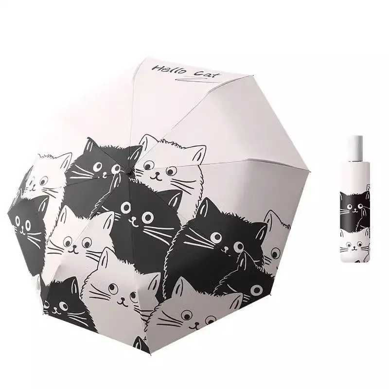 (manual) Sombrilla/parasol Portátil Marca Cat, Plegable Automáticamente, Revestimiento Negro, Protección Uv.