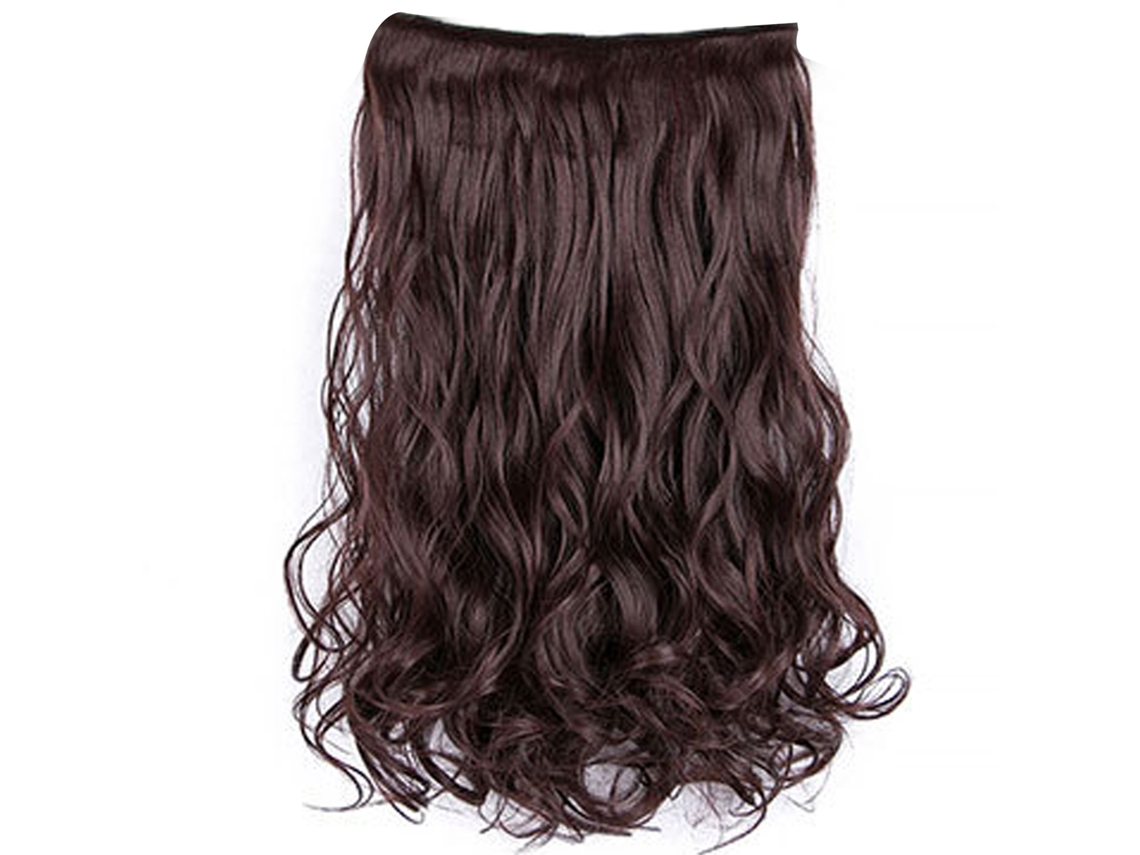 Extensão De Cabelo Cacheado Ondulado 23.6 Polegadas Com 6 Clips Sintético Mate Marrom Escuro Para Mulheres