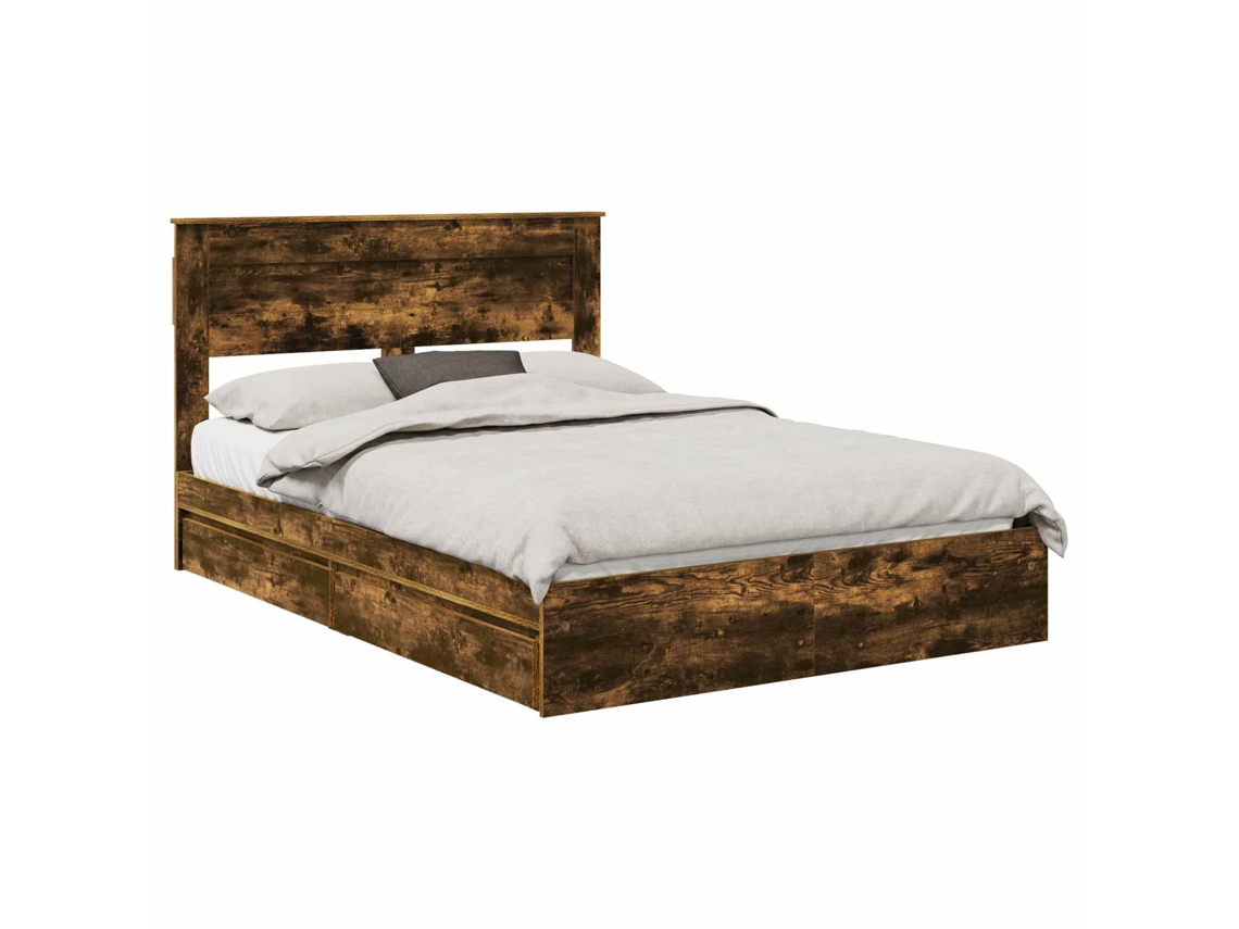 Maison Exclusive - Cama Con Almacenamiento Con Cabecera Roble Ahumado 160 X 200 Cm