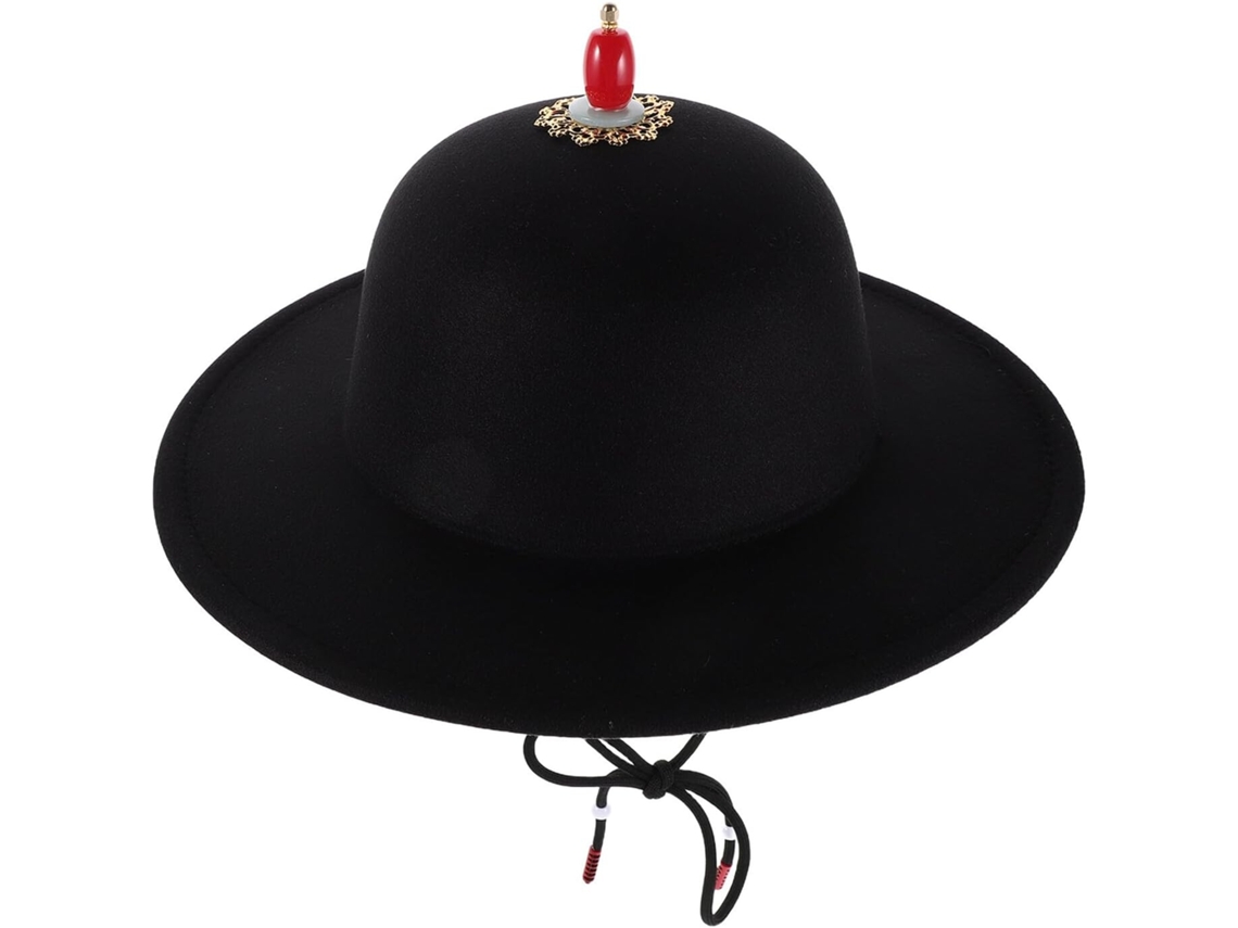 Chapéu Jinyiwei De Feltro Preto Com Copa Ampla E Arredondada E Tira De Queixo Ajustável.