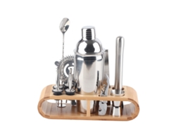 Juego De Coctelera De Acero Inoxidable De 11 Piezas Con Base De Madera Y Utensilios Para Preparar Martinis.