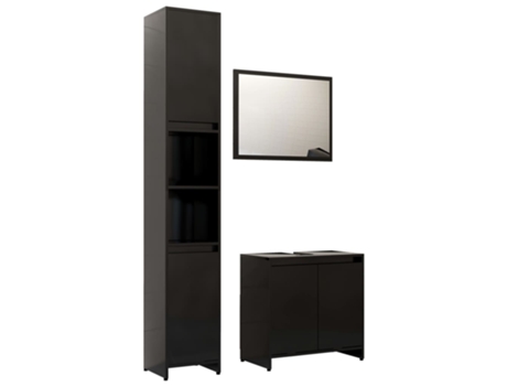 vidaXL Conjunto de muebles de baño 3 piezas aglomerado negro