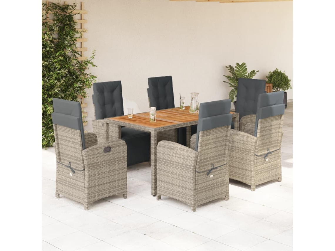 Juego de comedor de jardín de 7 piezas DKD Home Decor con cojines de mimbre gris