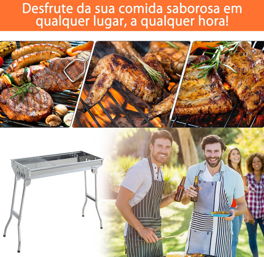 Barbacoa OUTSUNNY Portátil (Plateado - 73x33x71cm)