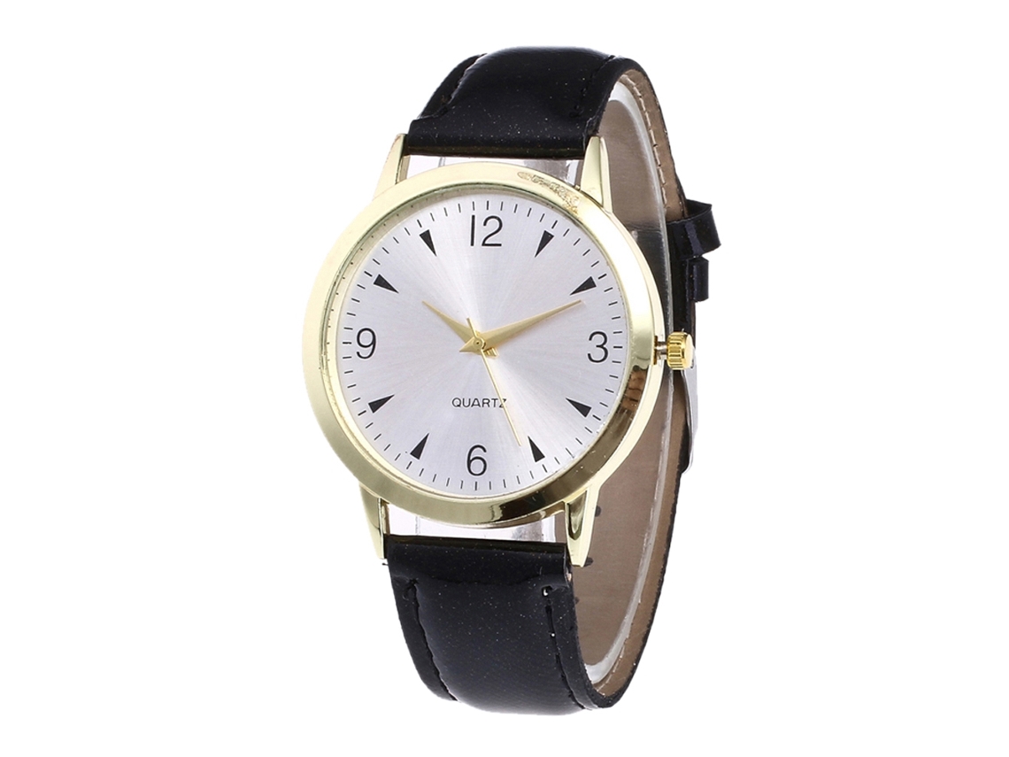 Reloj De Pulsera Analógico De Cuarzo Redondo De Lujo Para Parejas - Negro
