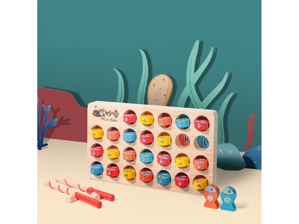 Juego de pesca magnético de madera Montessori: Aprendizaje de números y letras, desarrollo de la motricidad fina para niños de 3 años en adelante.