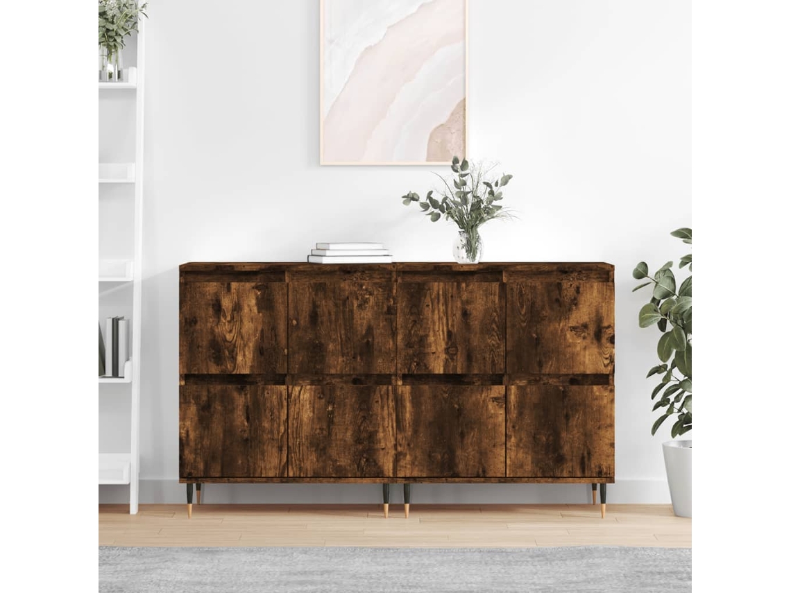 Pack 2 Uds Aparador | Mueble De Comedor | Buffetes Madera Contrachapada Roble Ahumado Wsd989509