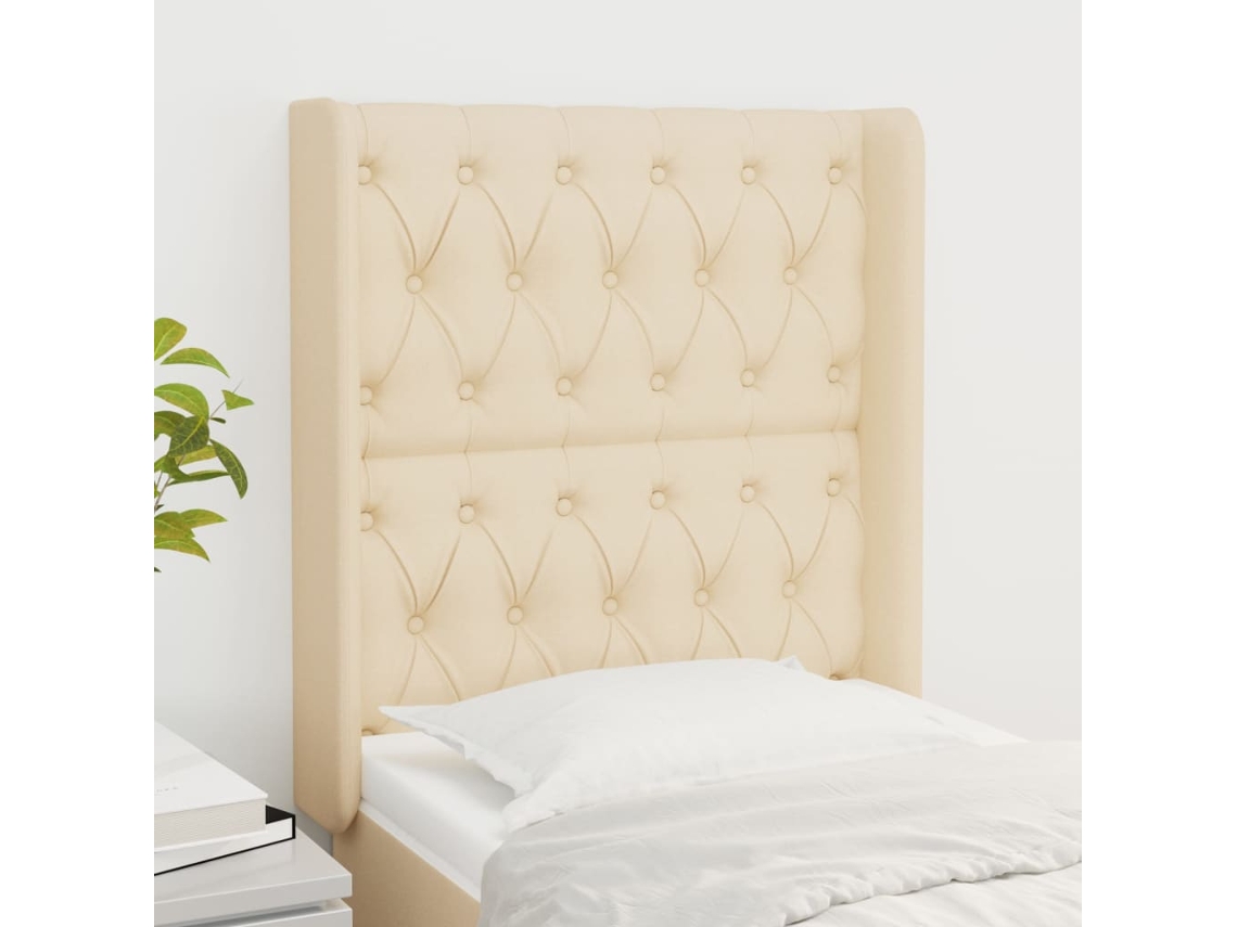 Cabecero Con Orejas De Tela Color Crema 83x16x118/128 Cm