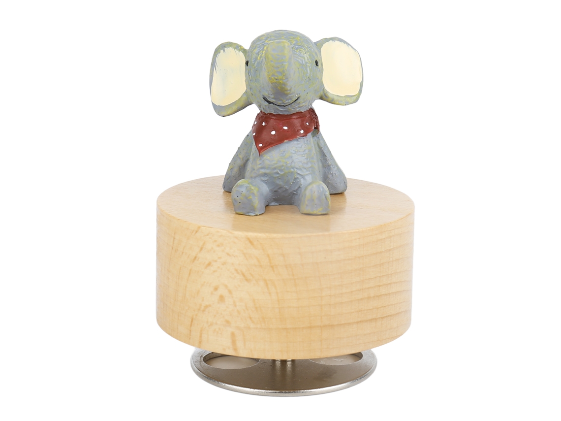 Caja de música infantil con forma de elefante, redonda, de madera.