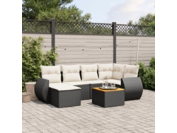 Conjunto de sofá de jardín de 7 piezas con cojines, ratán negro, Dkd Home Decor