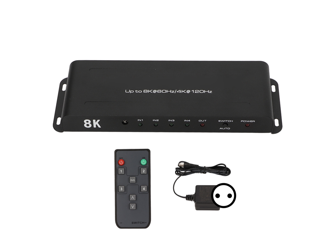 Conmutador De Interfaz Multimedia Hd De 4 Puertos Compatible Con 8k 60hz, 4k 120hz Hdr, 100-240v (enchufe Europeo)