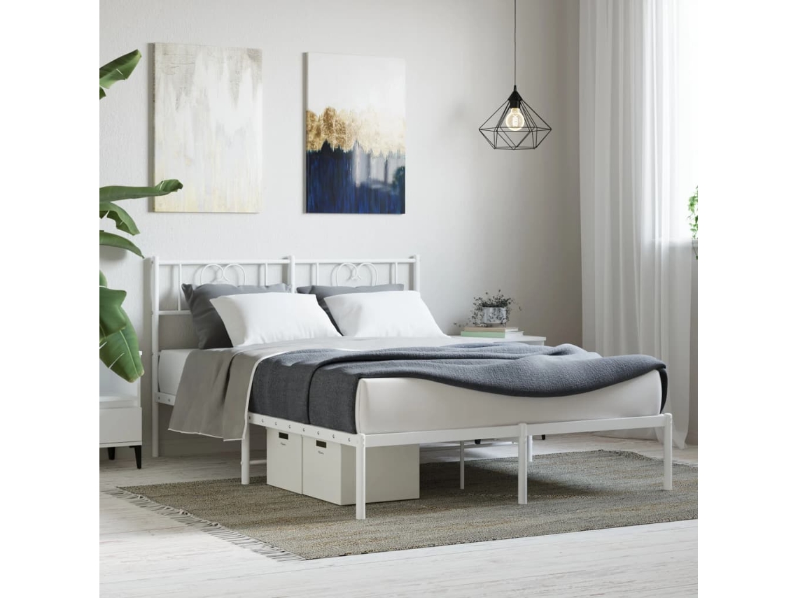 Estructura Cama Sin Colchón Con Cabecero Metal Blanco 140x190cm