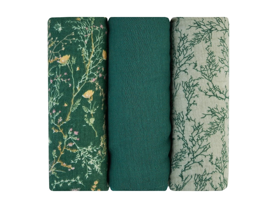 Juego de pañales de muselina Secret Garden, paquete de 3, 75 x 75 cm, verde Kikkaboo