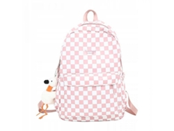 2026-mochila Escolar Unisex De Nylon Con Cuadros, Tamaño 30*12*45cm, Bolsillo Para Laptop, Color Azul/negro/rosa Rosa
