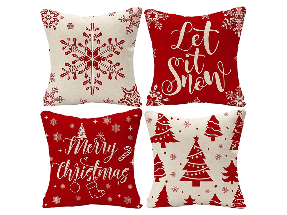 Juego De 4 Fundas De Almohada Navideñas Con Motivos De Copos De Nieve