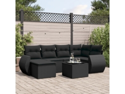 Conjunto de sofá de jardín de 7 piezas con cojines, ratán negro, Dkd Home Decor