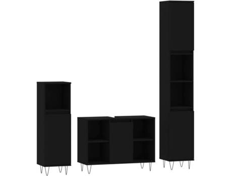Conjunto 3 de muebles de baño VIDAXL madera contrachapada negro