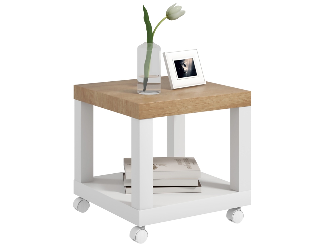 Mesita Auxiliar Con Ruedas Para Salón/dormitorio, Acabado En Blanco Natural.