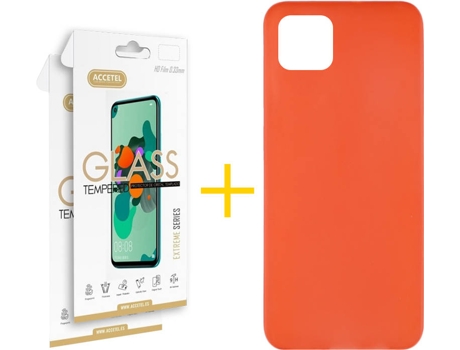 Kit Funda + 2 Protectores de Pantalla Samsung Galaxy A22 5G ACCETEL Liso (Rojo)