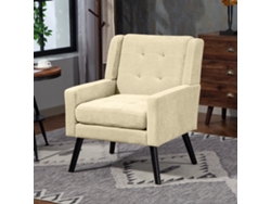 Sillón mediano - Estilo de mediados de siglo, cojín grueso, patas de madera - Beige