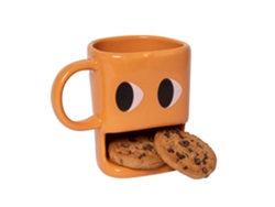 FISURA Taza original para regalar “ojos” Taza con soporte para galletas naranja Taza de cerámica con hueco para galletas Taza de 240 ml