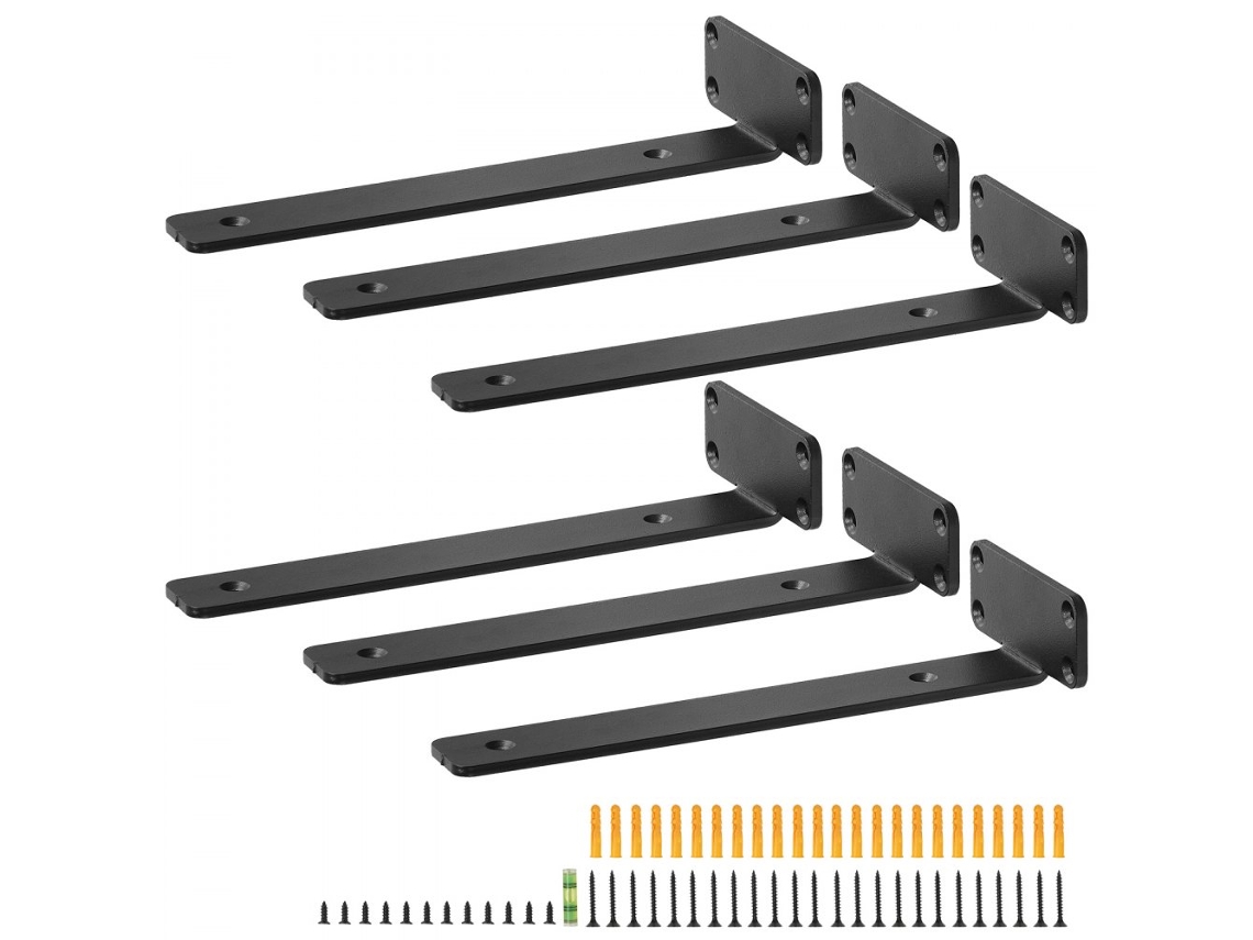 Juego de 6 Soportes de Pared 31x10 cm en Acero Negro Mate Tekmaquinas