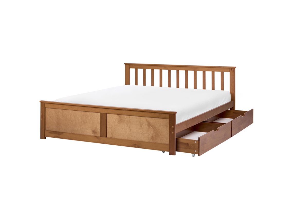Cama De Casal Beliani Olendon De Madeira De Pinho Castanho 140x200