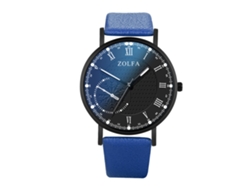 Reloj De Pulsera Sencillo Para Hombre De Piel Sintética Con Esfera Redonda Azul Y Movimiento De Cuarzo.