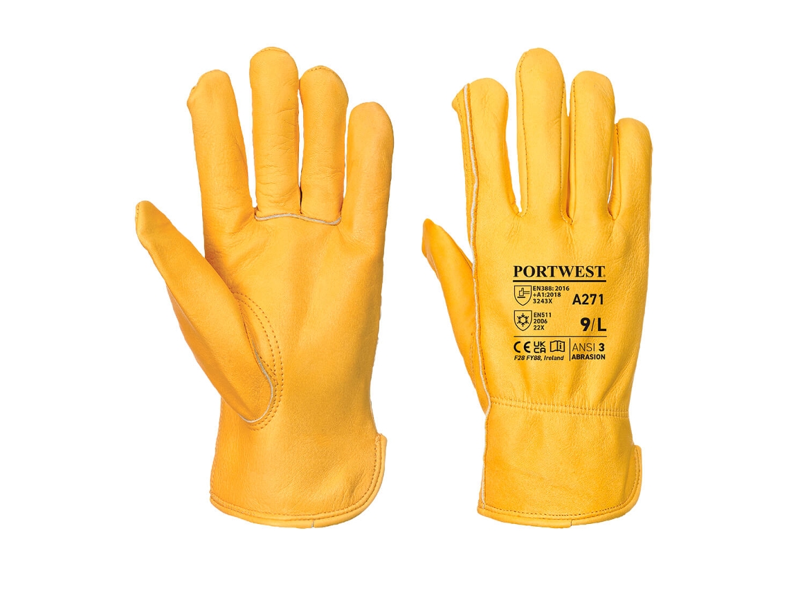 Guante de conductor Portwest Premium con forro de cuero / Canela / L