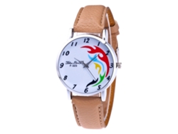 Reloj De Pulsera De Cuarzo Con Dial Redondo Y Correa De Pu Fashion (beige)