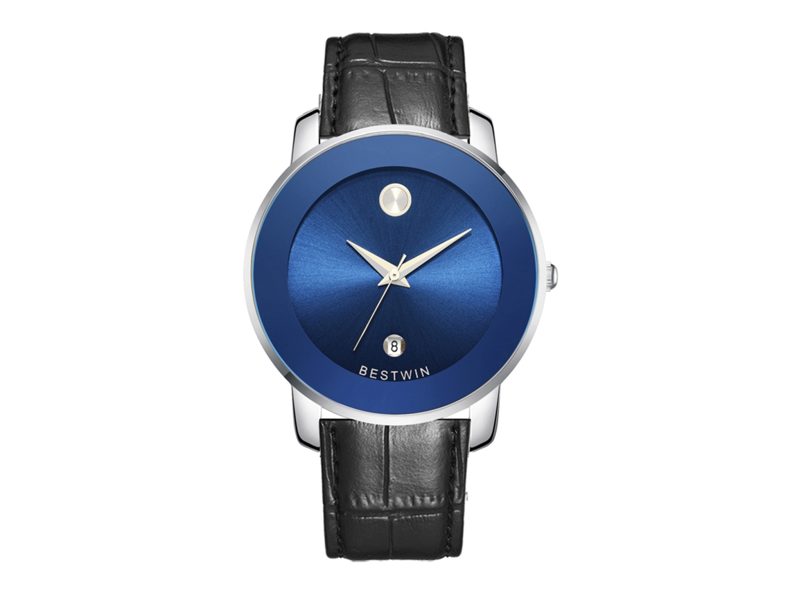 Reloj de cuarzo MDUG para hombre (correa de cuero blanca y azul)
