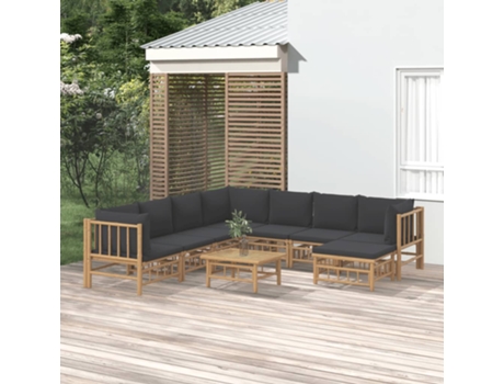 Conjunto 9 de muebles de jardín VIDAXL bambú con cojines gris oscuro