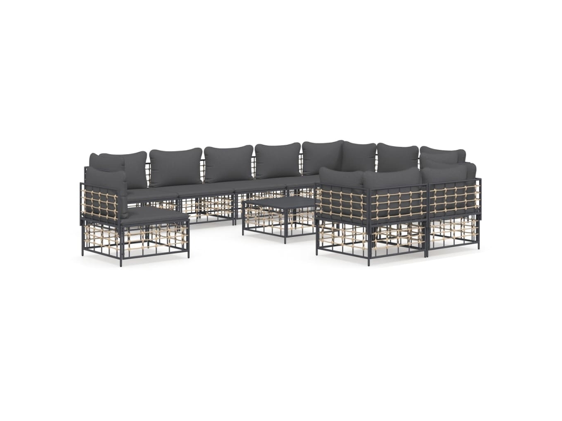 Conjunto 11  Juego de muebles de jardín VIDAXLy cojines ratán PE antracita