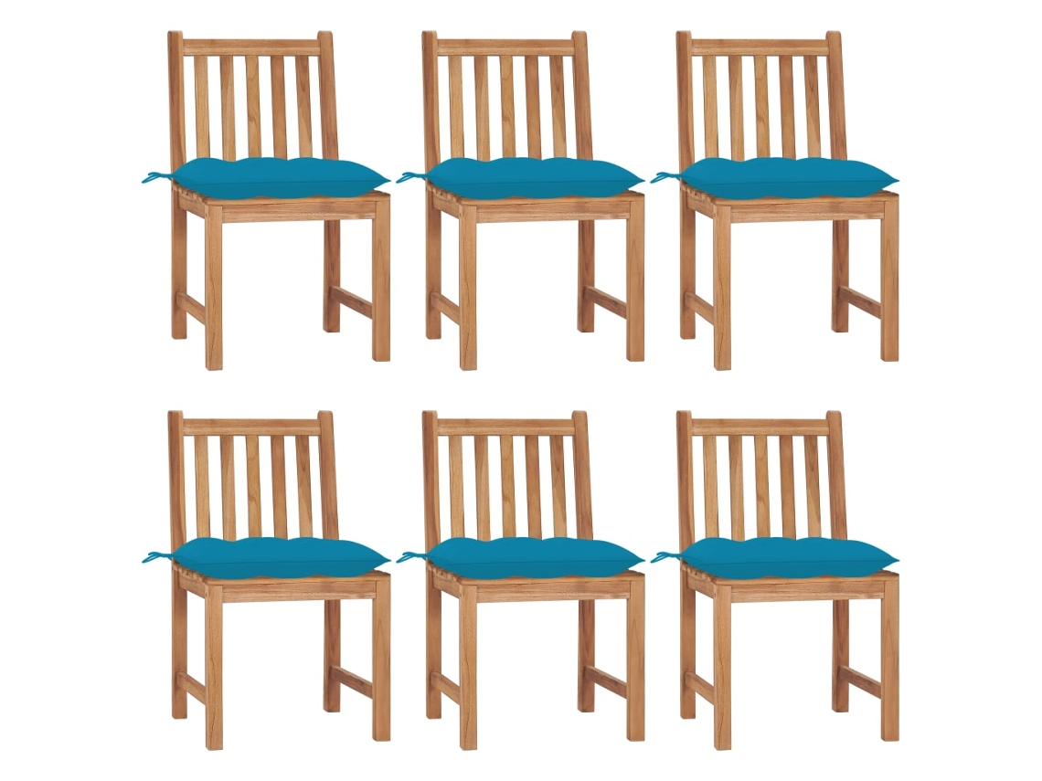 Sillas de jardín DKD Home Decor de 6 piezas con cojines, madera maciza de teca