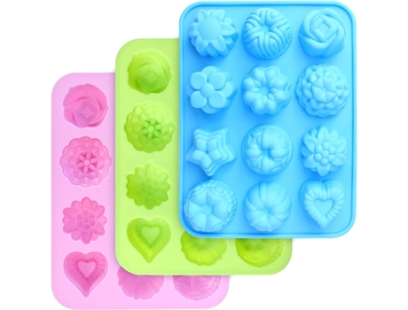 Juego de 3 moldes de silicona para tartas (azul, verde, rosa)